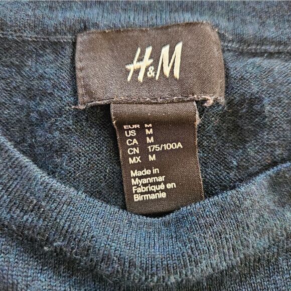 H&M Premium Crewneck Classic Knit Wool Blend Pullover Minimalist Sweater Blue M - Picture 5 of 8